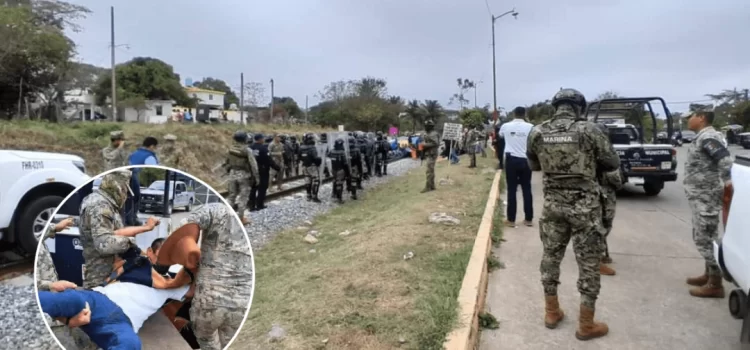 Marinos y policías de Oaxaca desalojan protesta de ex rieleros en Tren Transístmico